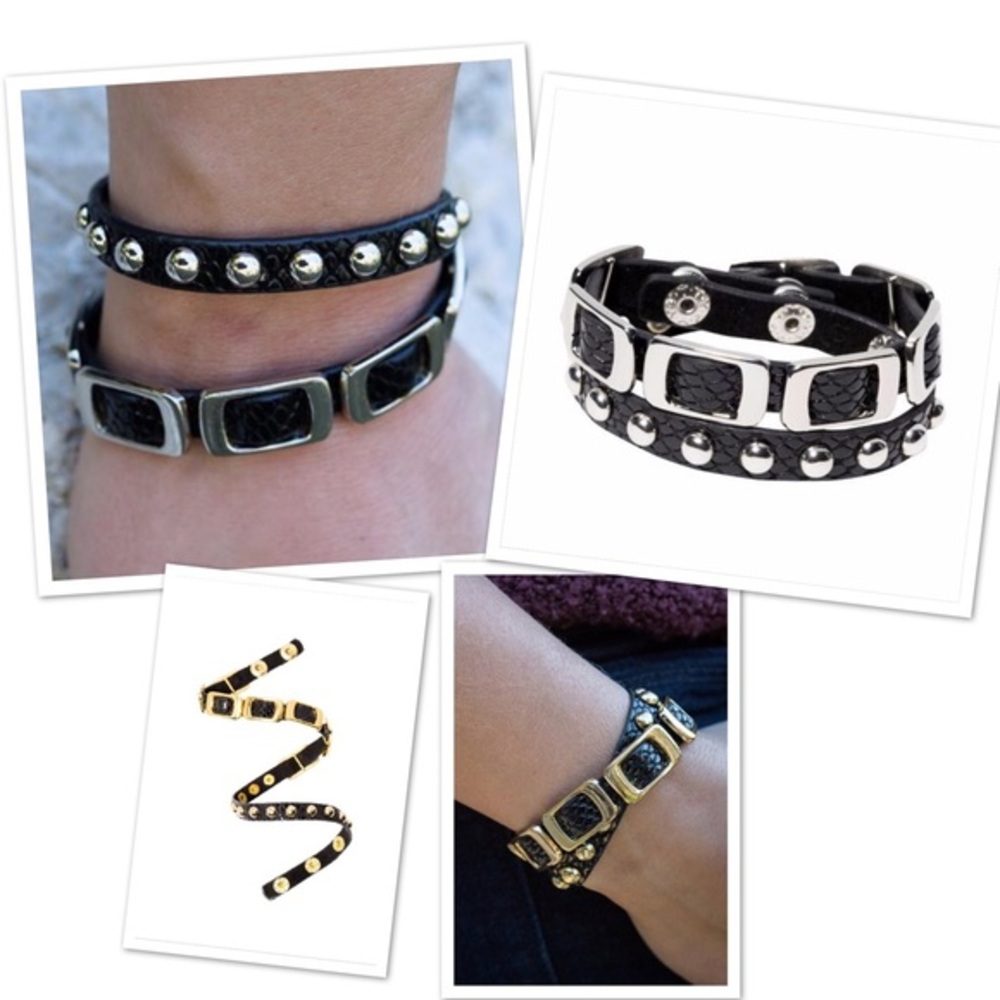 GIAIDO MASSI Leather & Rhodium Bracelet Double Wrap - NEW